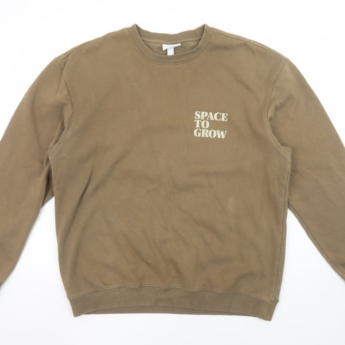 H&M Men Brown Relaxed Fit Graphic Print Sweatshirt Size M