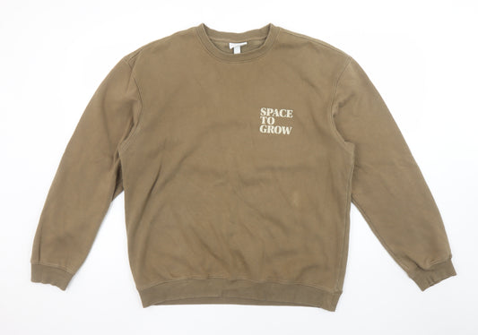 H&M Men Brown Relaxed Fit Graphic Print Sweatshirt Size M