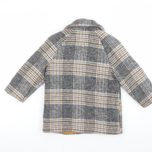 Zara Boys Grey Check Wool Blend Pea Coat 2-3 Years Lined Winter Jacket