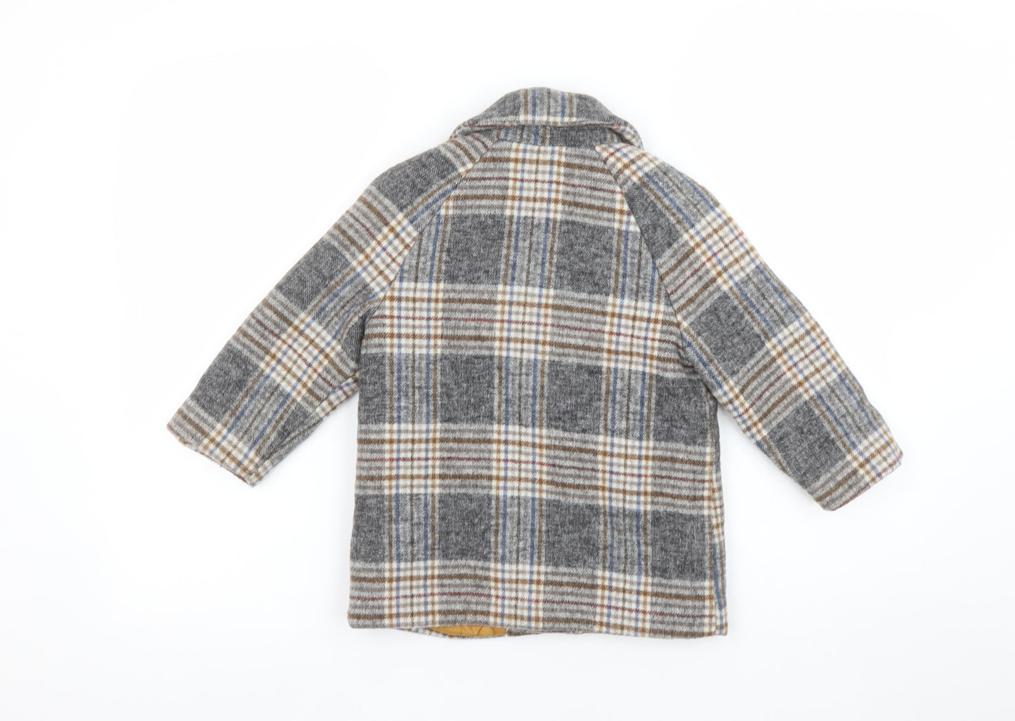 Zara Boys Grey Check Wool Blend Pea Coat 2-3 Years Lined Winter Jacket
