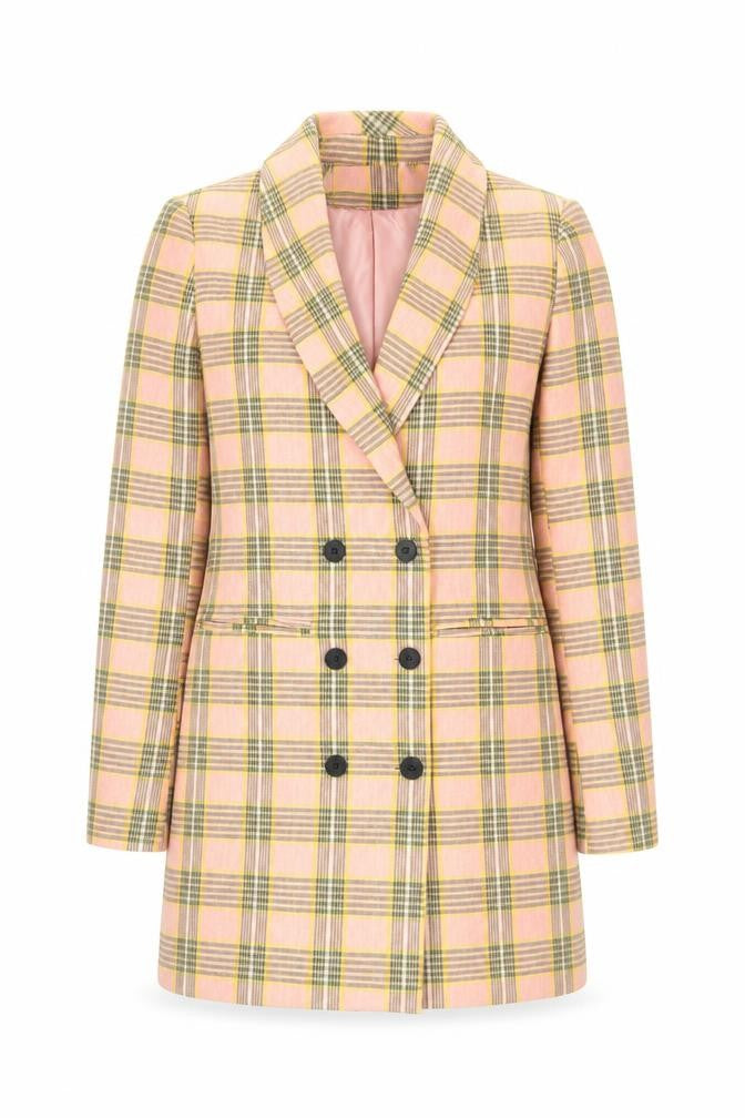 Nasty Gal Women Pink Checked Double-Breasted Blazer Jacket Size 10