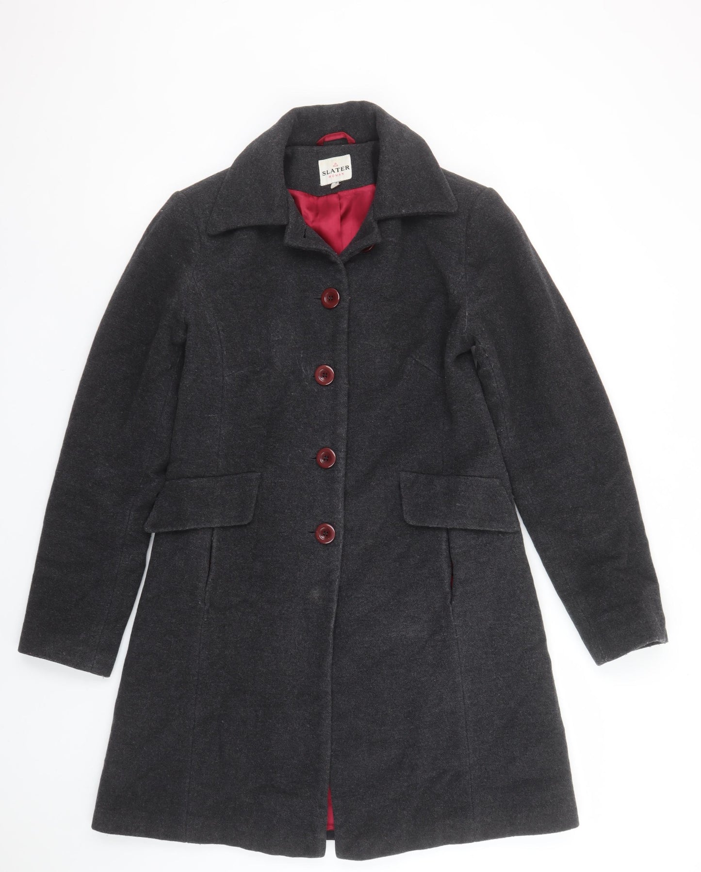 Slater Women Grey Wool Blend Long Overcoat Size 8 Classic Smart