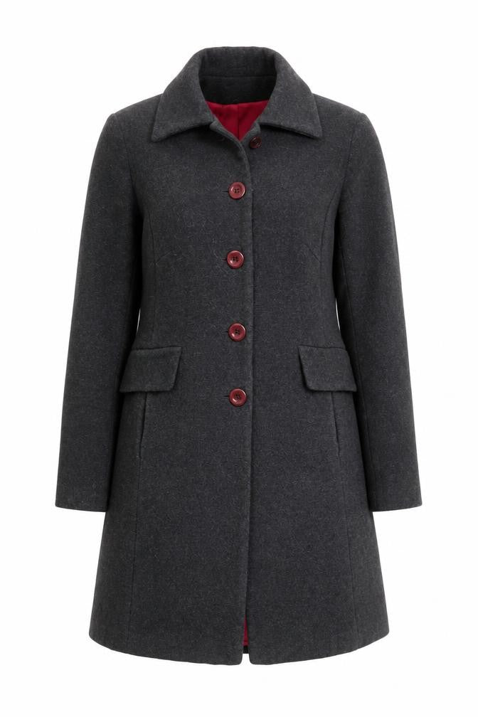 Front view of Slater Women Grey Wool Blend Long Overcoat, size 8, Classic Smart