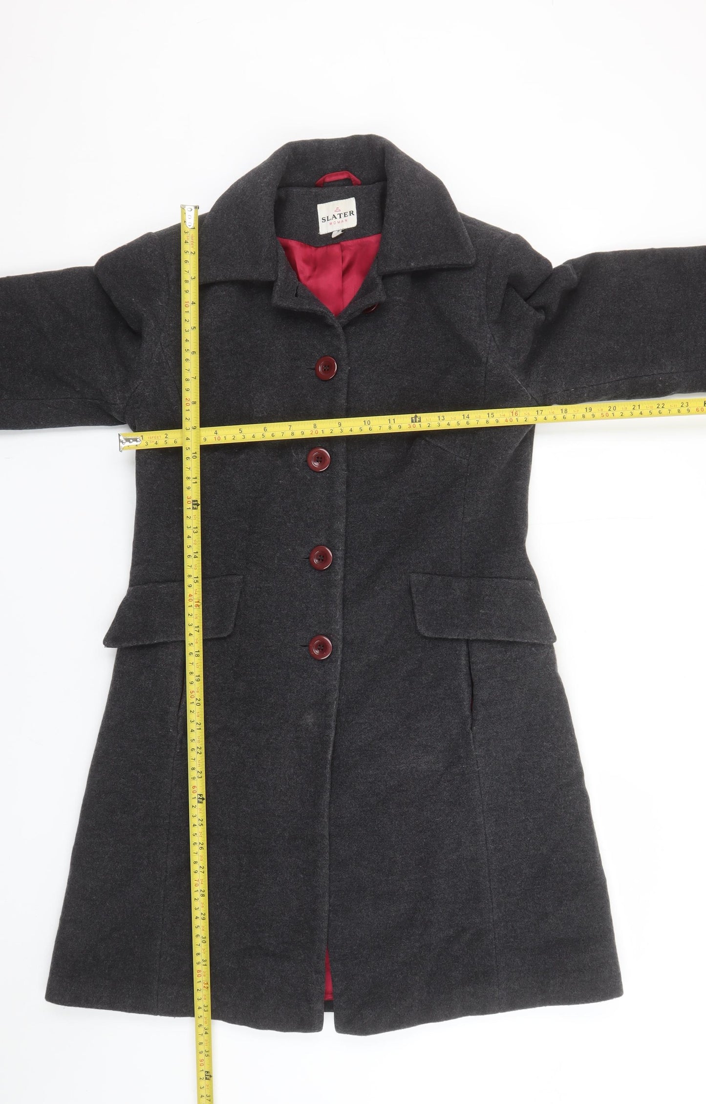 Slater Women Grey Wool Blend Long Overcoat Size 8 Classic Smart