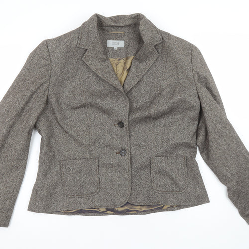 Marks and Spencer Women Brown Tweed Wool Blend Blazer UK 16 Classic Fit
