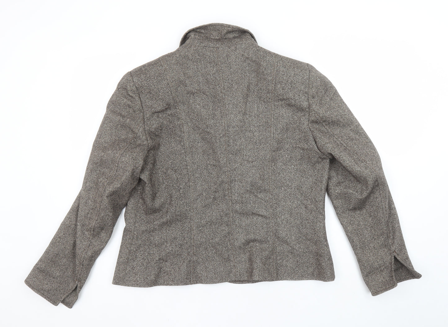 Marks and Spencer Women Brown Tweed Wool Blend Blazer UK 16 Classic Fit