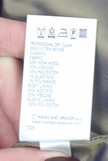 Marks and Spencer Women Brown Tweed Wool Blend Blazer UK 16 Classic Fit