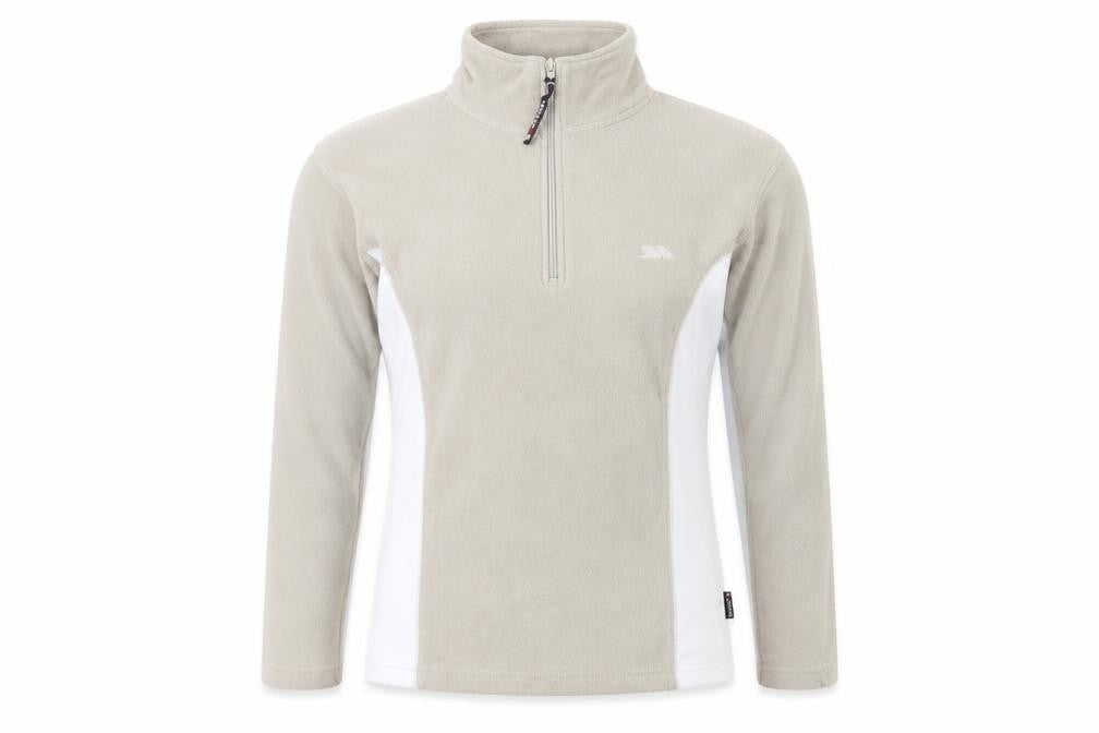Front view of Trespass women’s beige white 1/2 zip fleece pullover sweatshirt m