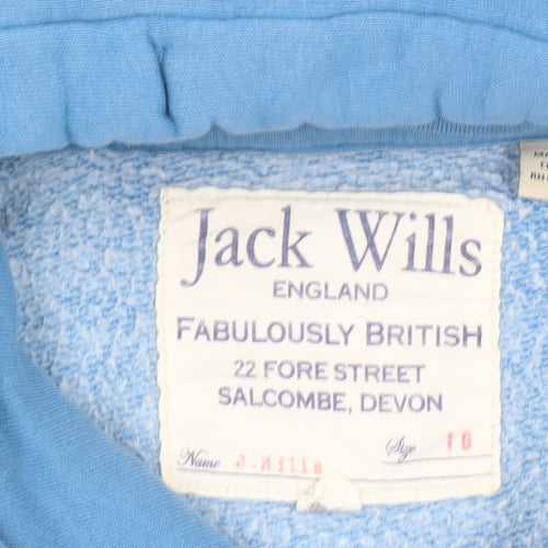 Jack Wills Womens Blue Pullover Hoodie Size 10 Cotton Blend Logo Print
