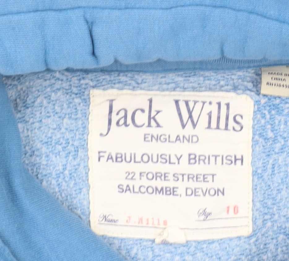 Jack Wills Womens Blue Pullover Hoodie Size 10 Cotton Blend Logo Print