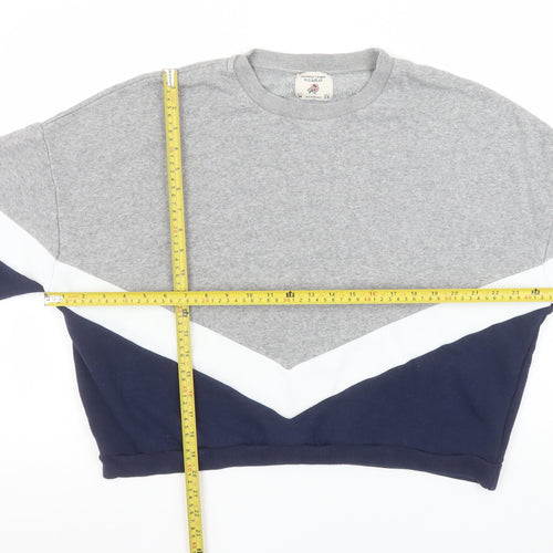 Pull & Bear Women Grey Navy Colourblock Sweatshirt Size 12
