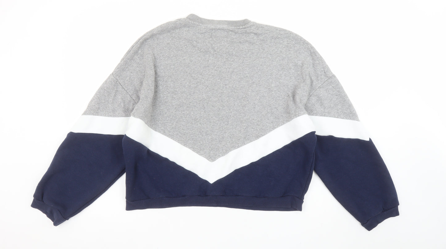 Pull & Bear Women Grey Navy Colourblock Sweatshirt Size 12