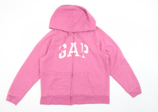 GAP Women Pink Full Zip Hoodie L Cotton Blend Casual
