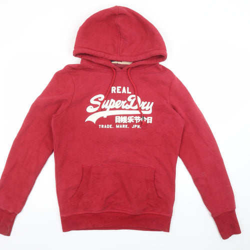 Superdry Women Red Pullover Hoodie Large Cotton Blend Graphic Print