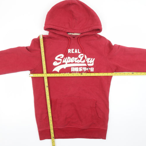 Superdry Women Red Pullover Hoodie Large Cotton Blend Graphic Print