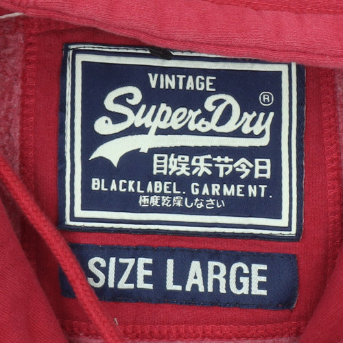 Superdry Women Red Pullover Hoodie Large Cotton Blend Graphic Print