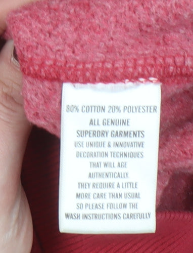 Superdry Women Red Pullover Hoodie Large Cotton Blend Graphic Print