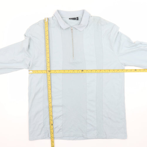 ASOS DESIGN Men’s Blue Long Sleeve 1/4 Zip Cotton Polo Shirt XL