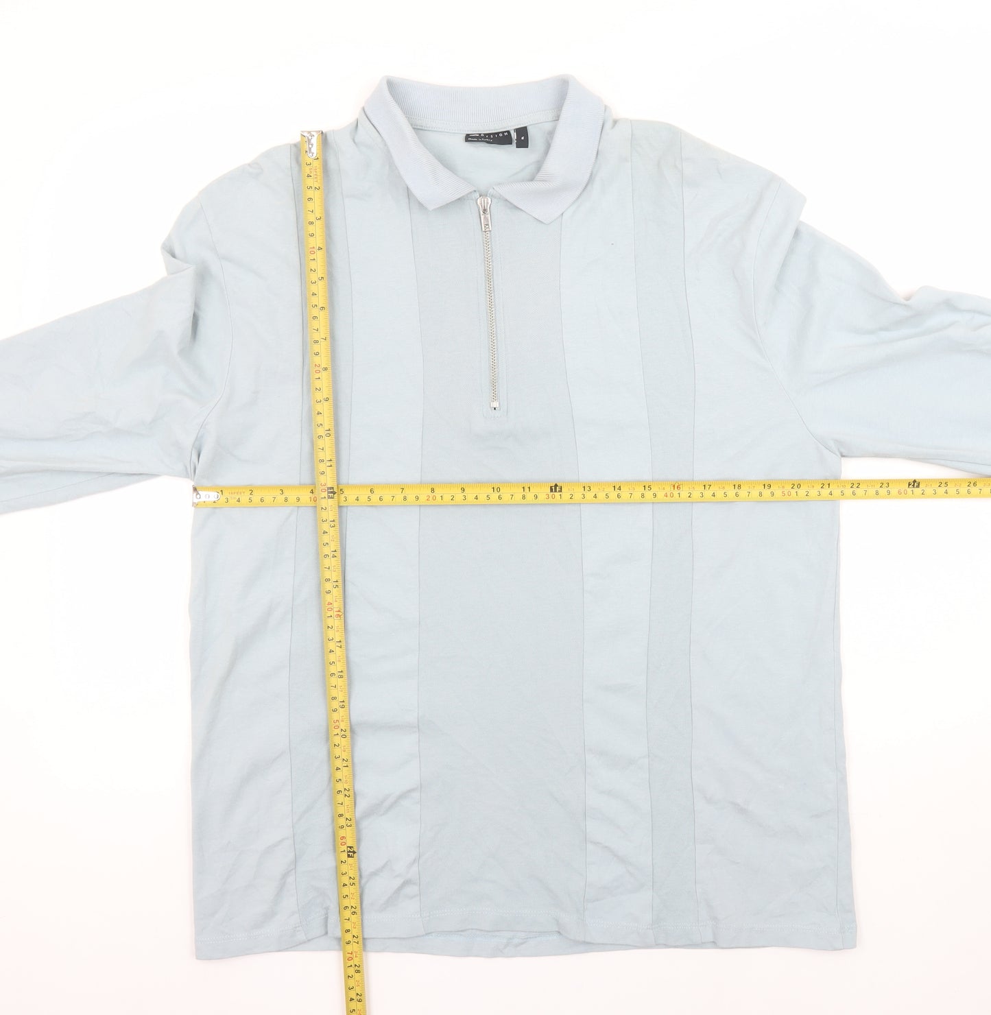 ASOS DESIGN Men’s Blue Long Sleeve 1/4 Zip Cotton Polo Shirt XL