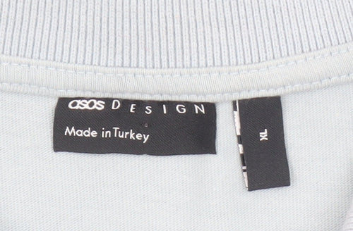 ASOS DESIGN Men’s Blue Long Sleeve 1/4 Zip Cotton Polo Shirt XL