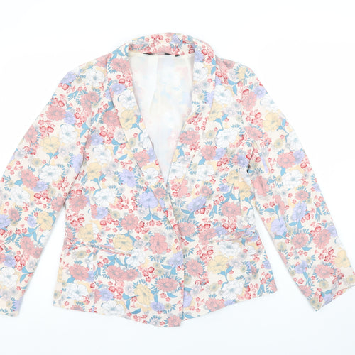 New Look Women Beige Multicoloured Floral Blazer UK 10 Single Breasted