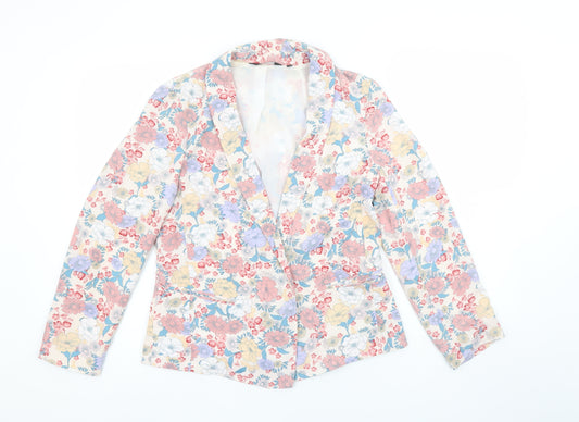 New Look Women Beige Multicoloured Floral Blazer UK 10 Single Breasted
