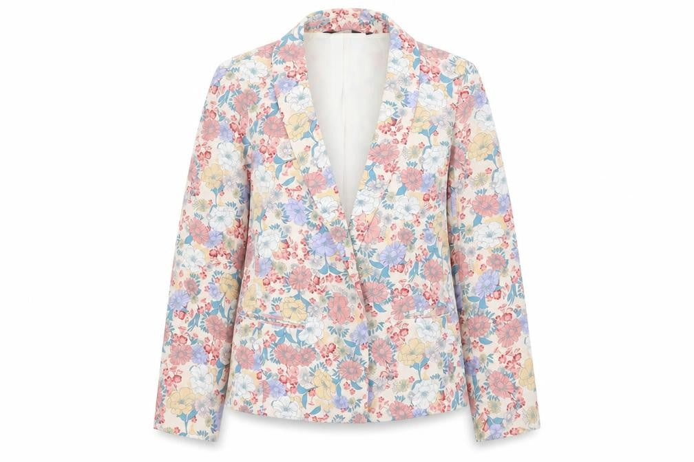 New Look Women Beige Multicoloured Floral Blazer UK 10 Single Breasted