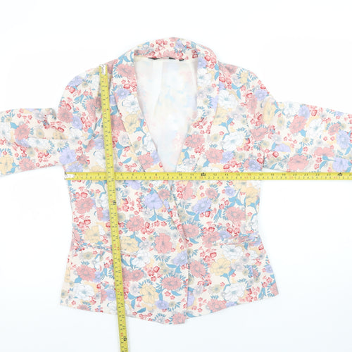 New Look Women Beige Multicoloured Floral Blazer UK 10 Single Breasted