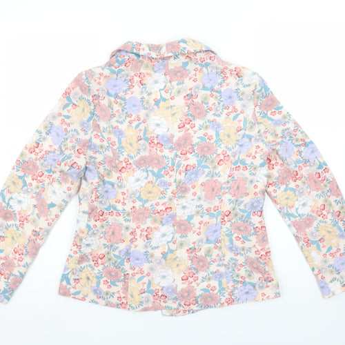 New Look Women Beige Multicoloured Floral Blazer UK 10 Single Breasted