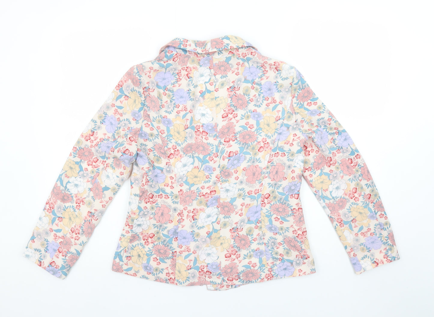 New Look Women Beige Multicoloured Floral Blazer UK 10 Single Breasted