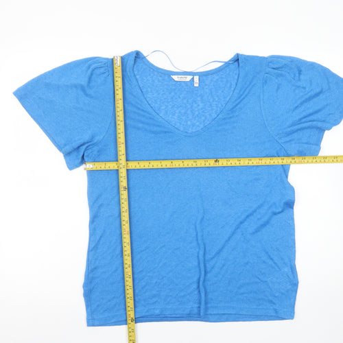 b.young Women Blue V-Neck Short Sleeve Basic T-Shirt L