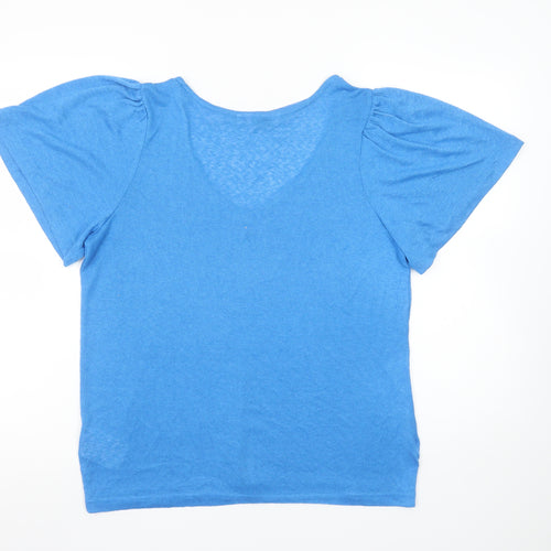 b.young Women Blue V-Neck Short Sleeve Basic T-Shirt L