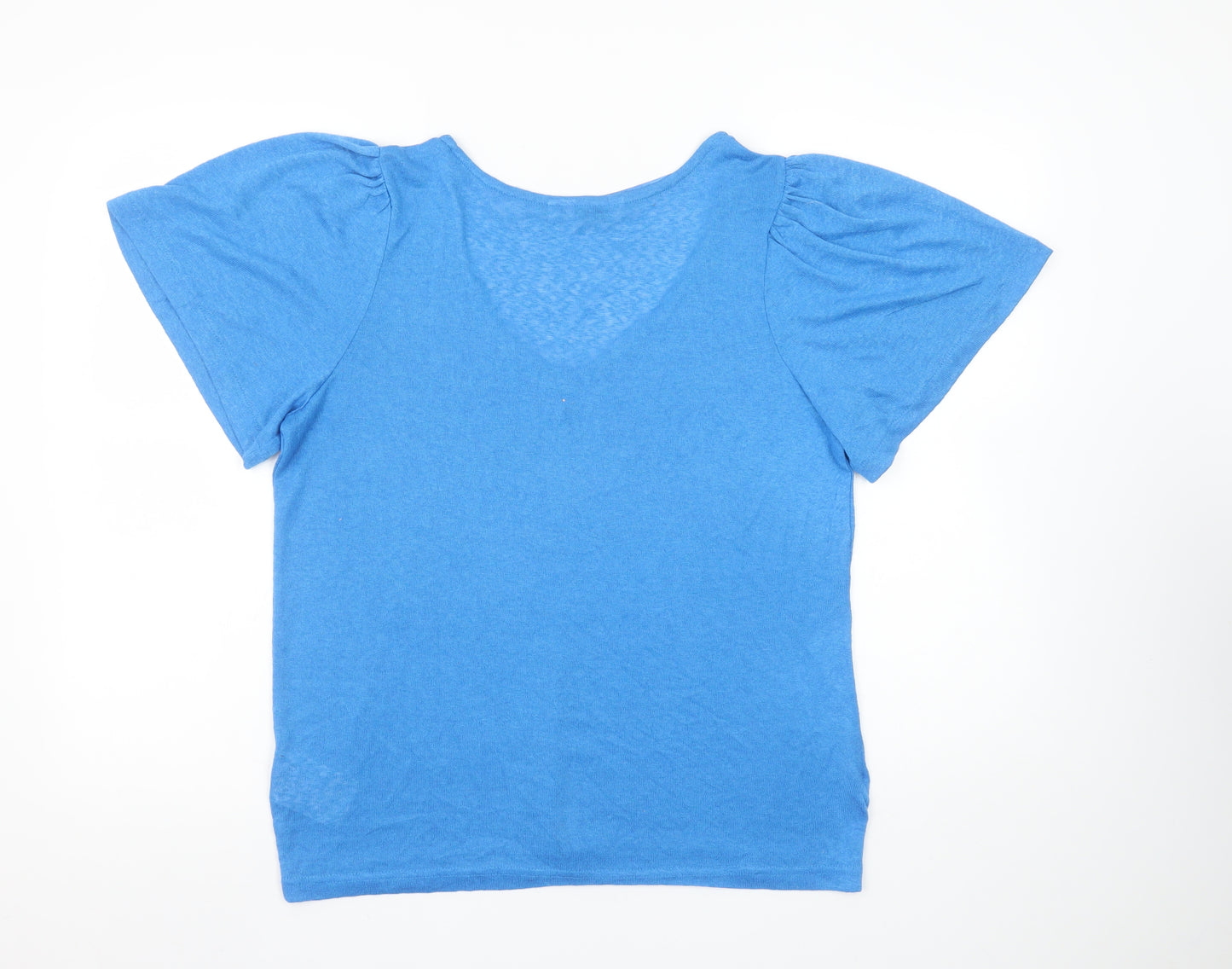 b.young Women Blue V-Neck Short Sleeve Basic T-Shirt L