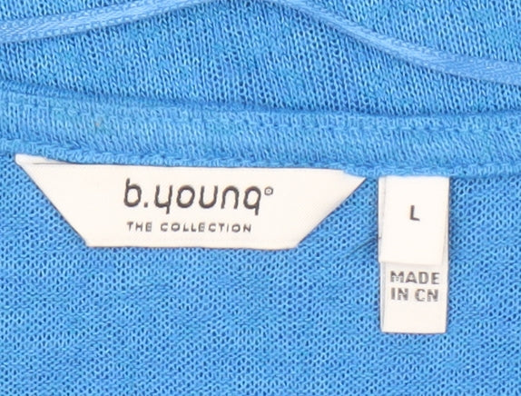 b.young Women Blue V-Neck Short Sleeve Basic T-Shirt L