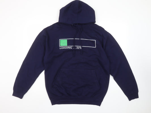 Just Hoods AWDis Women's Navy Pullover Hoodie M Loading Graphic Cotton Blend