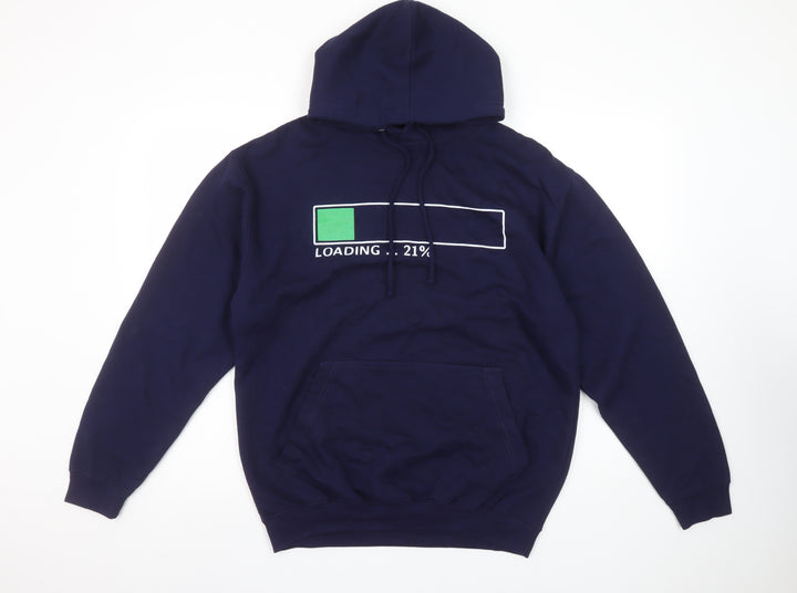 Just Hoods AWDis Women's Navy Pullover Hoodie M Loading Graphic Cotton Blend