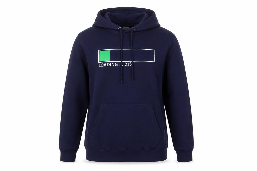 Front view of Just Hoods AWDis Women's Navy Pullover Hoodie M Loading Graphic Cotton Blend