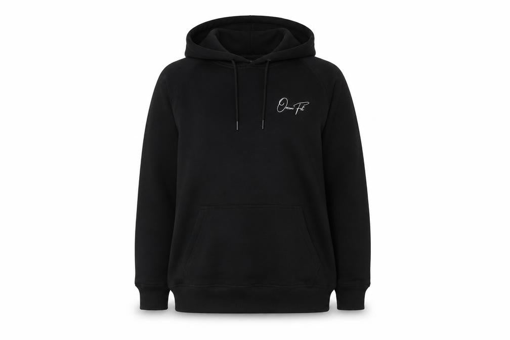 Front view of Orion Fitness Women's Black Pullover Hoodie, size L, Polyester