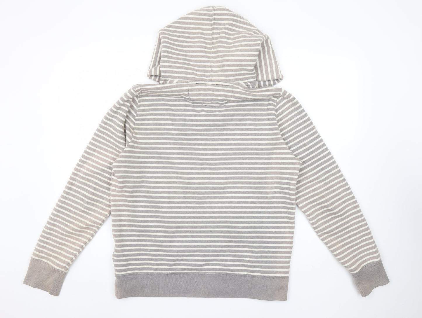 GAP Women Beige Striped Pullover Hoodie L Cotton Blend Casual