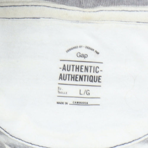 GAP Women Beige Striped Pullover Hoodie L Cotton Blend Casual