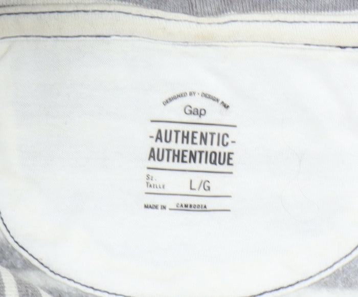 GAP Women Beige Striped Pullover Hoodie L Cotton Blend Casual