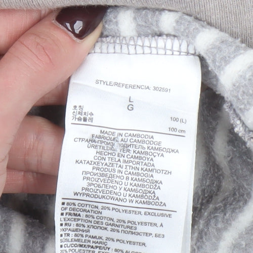 GAP Women Beige Striped Pullover Hoodie L Cotton Blend Casual