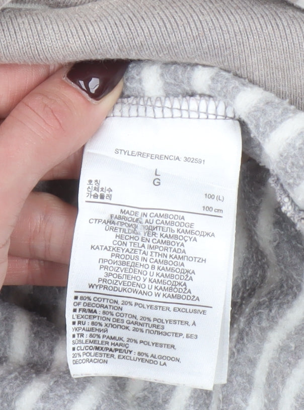 GAP Women Beige Striped Pullover Hoodie L Cotton Blend Casual