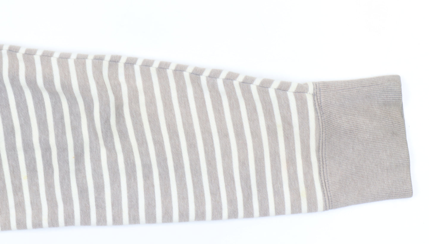 GAP Women Beige Striped Pullover Hoodie L Cotton Blend Casual