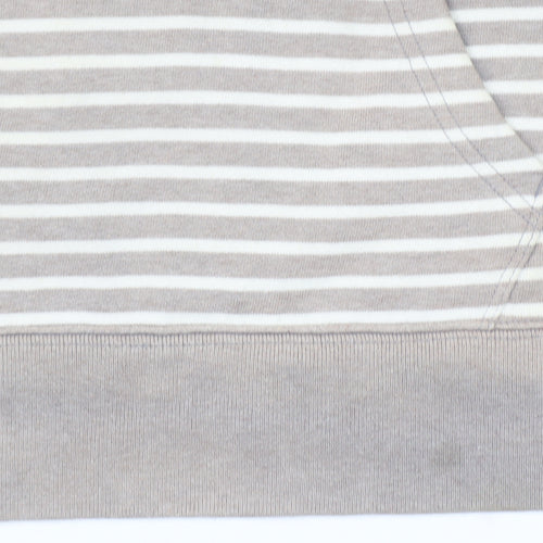 GAP Women Beige Striped Pullover Hoodie L Cotton Blend Casual