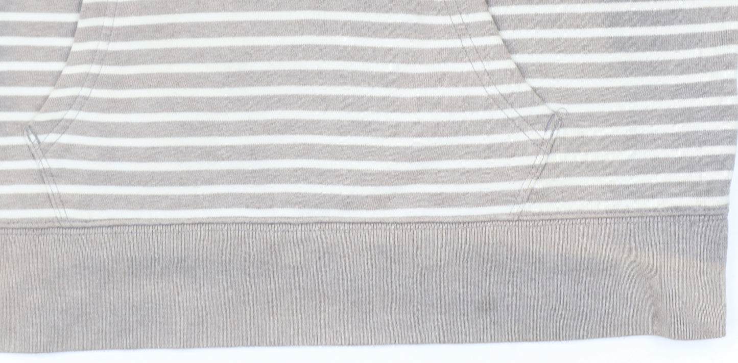 GAP Women Beige Striped Pullover Hoodie L Cotton Blend Casual