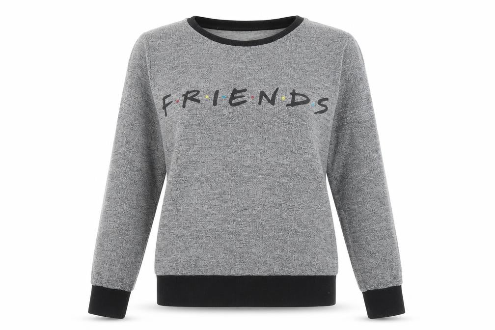 Front view of Friends The TV Series Women's Grey Crew Neck Pullover Sweatshirt, size 6
