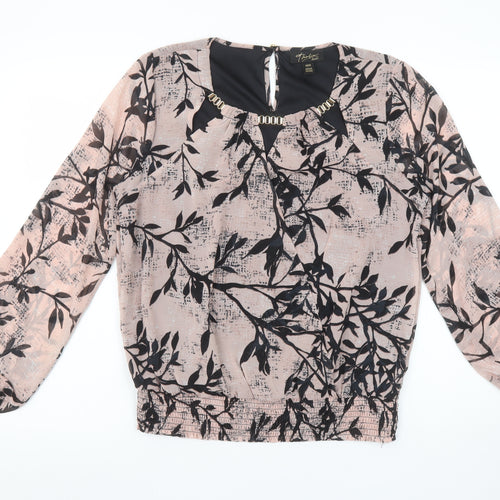 Thalia Sodi Women's Beige Floral Beaded Blouse Size M Tunic Style