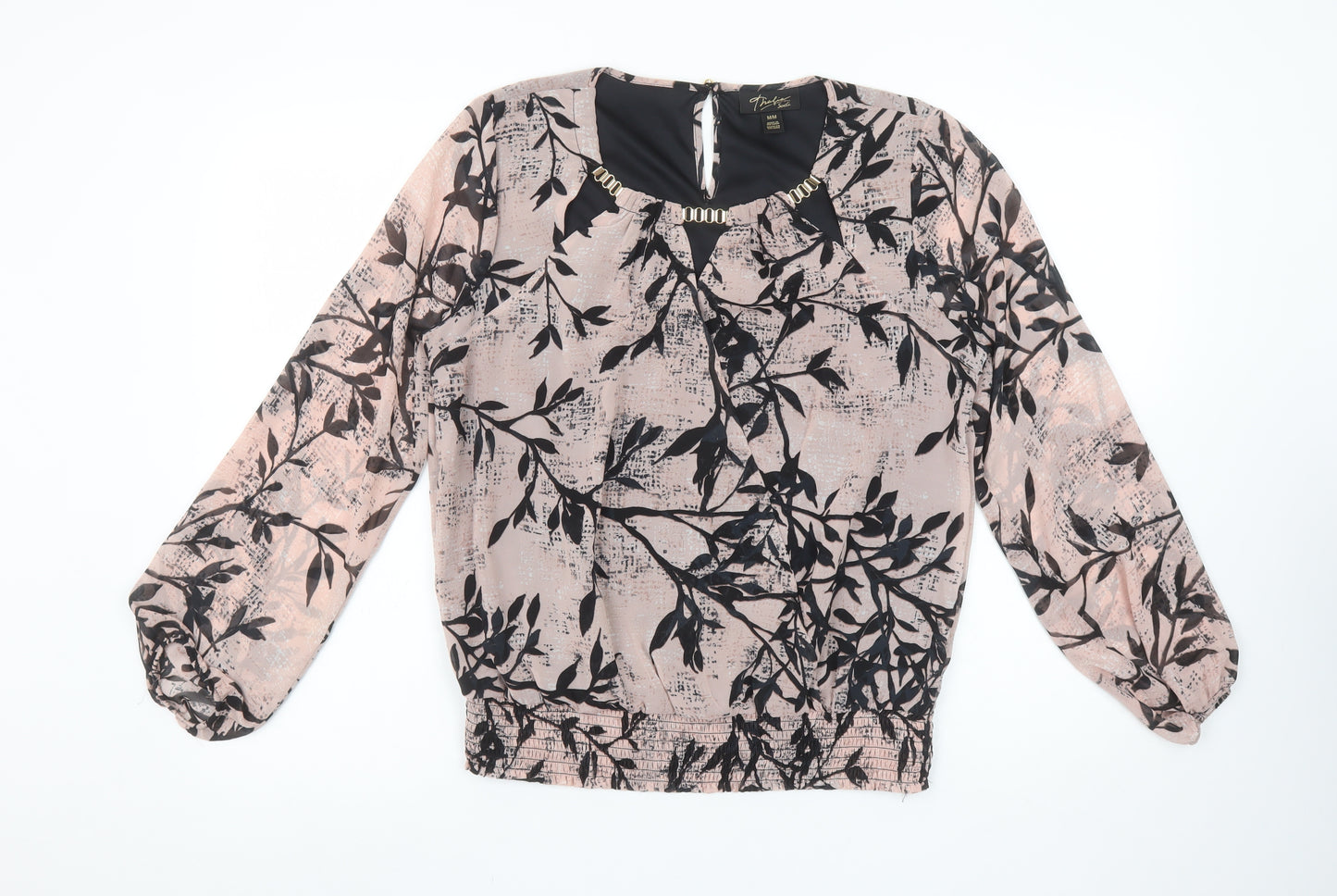 Thalia Sodi Women's Beige Floral Beaded Blouse Size M Tunic Style