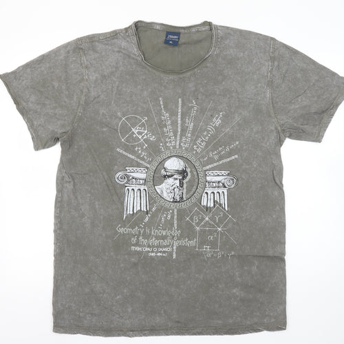 Leader Men's Khaki Geometry Graphic Cotton T-Shirt XL